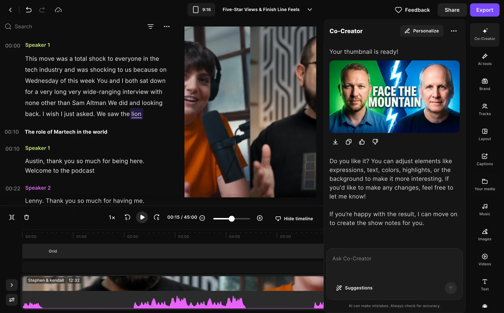 The thumbnail is ready, with options to adjust it