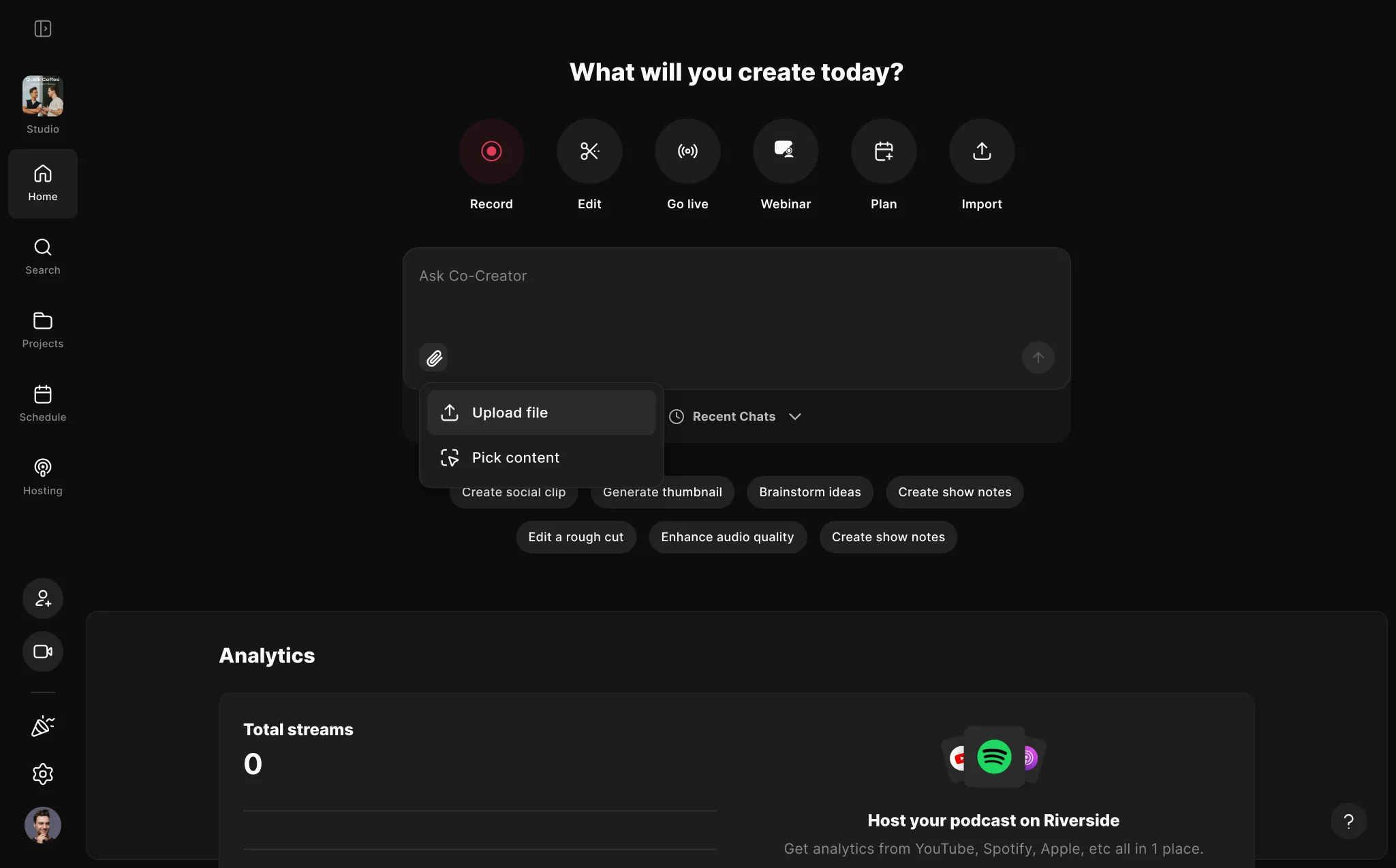 Upload a file or pick content