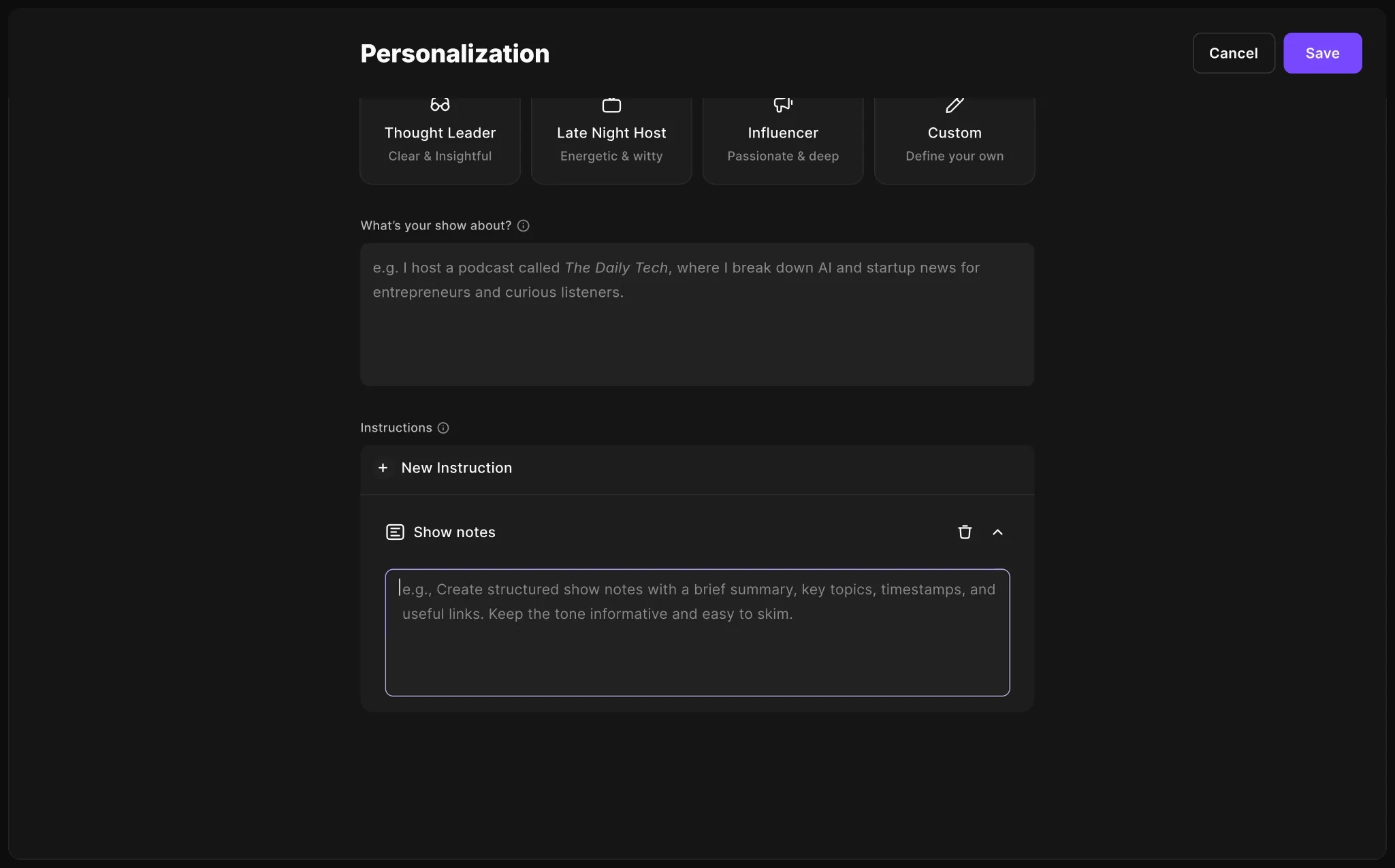 Writing show notes instructions