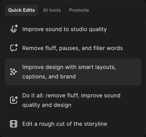 Quick edits menu