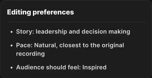 Editing preferences