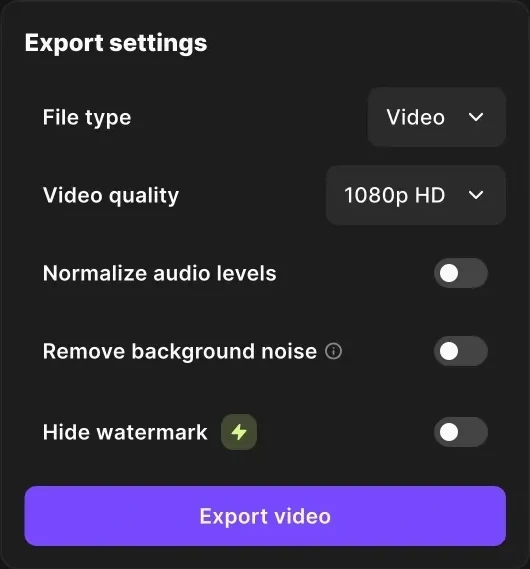 Export settings