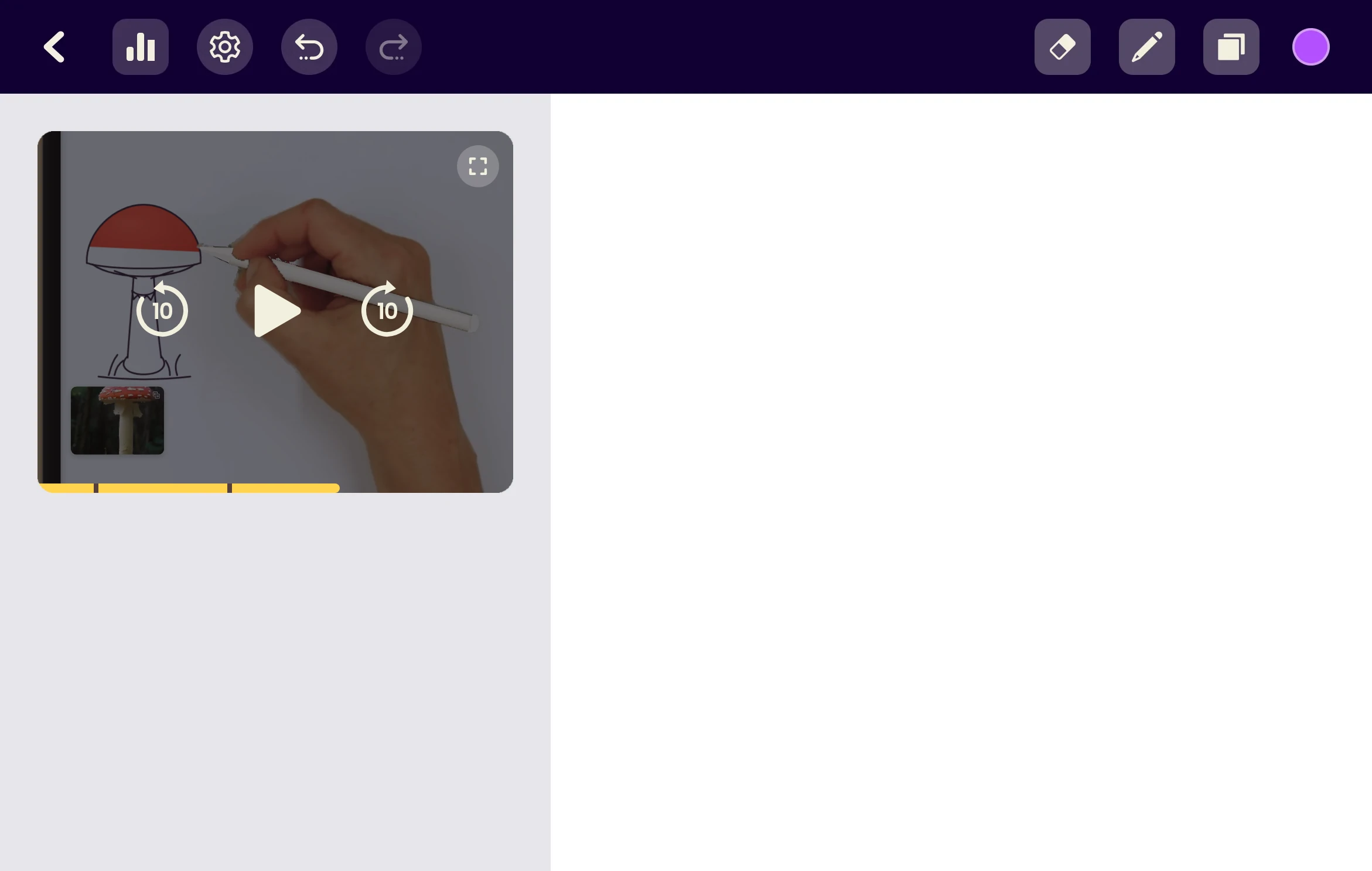 Video controls over the lesson: back 10 seconds, pause, forward 10 seconds and full screen