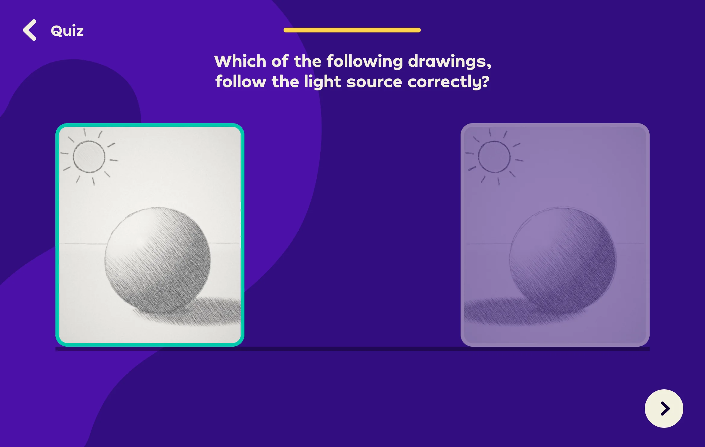 Drawing B is wrong: it turns red, A is outlined and a hint points to the shadow