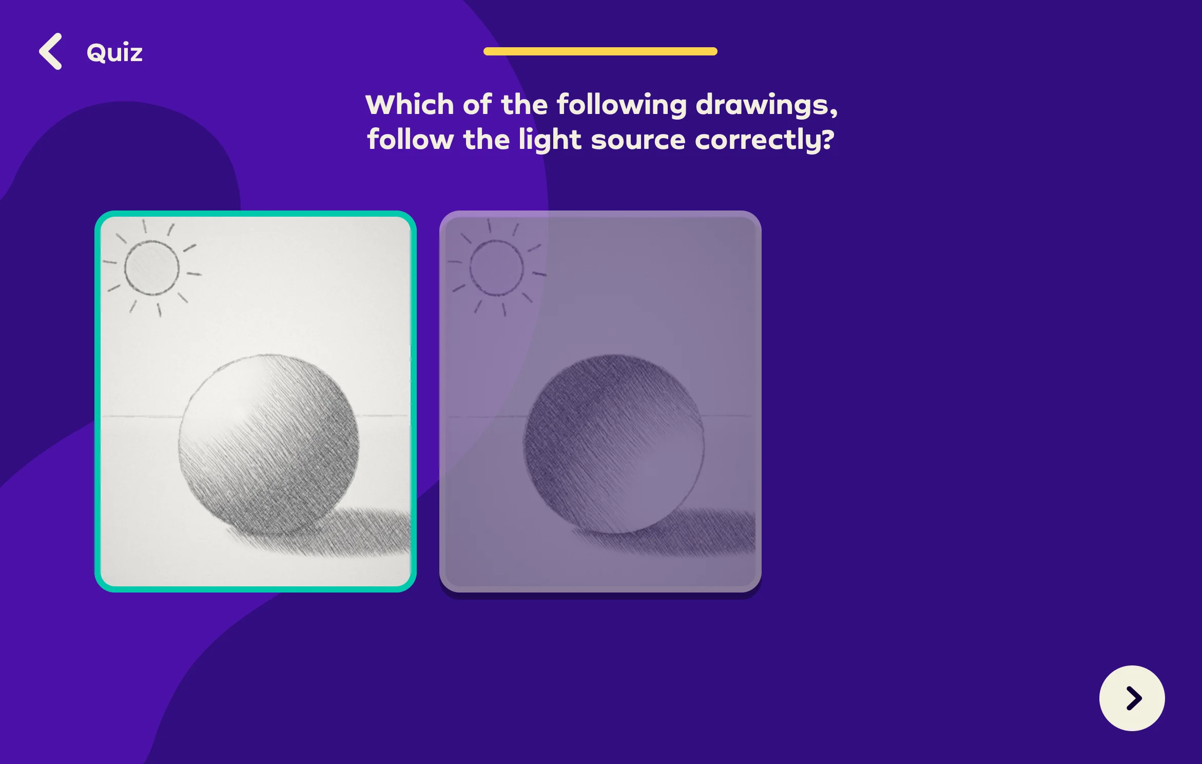 Drawing C is wrong, its shadow falls toward the sun: it turns red, A is outlined and a hint points to the shadow