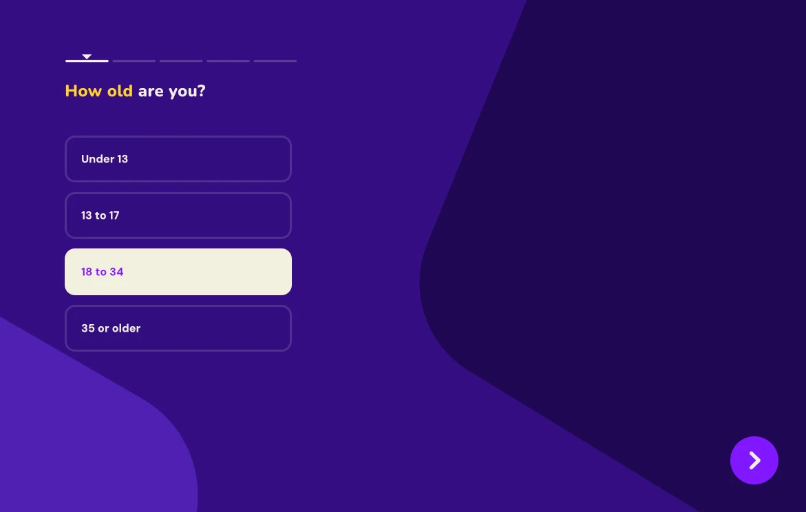 Onboarding question on iPad: How old are you? Four age ranges