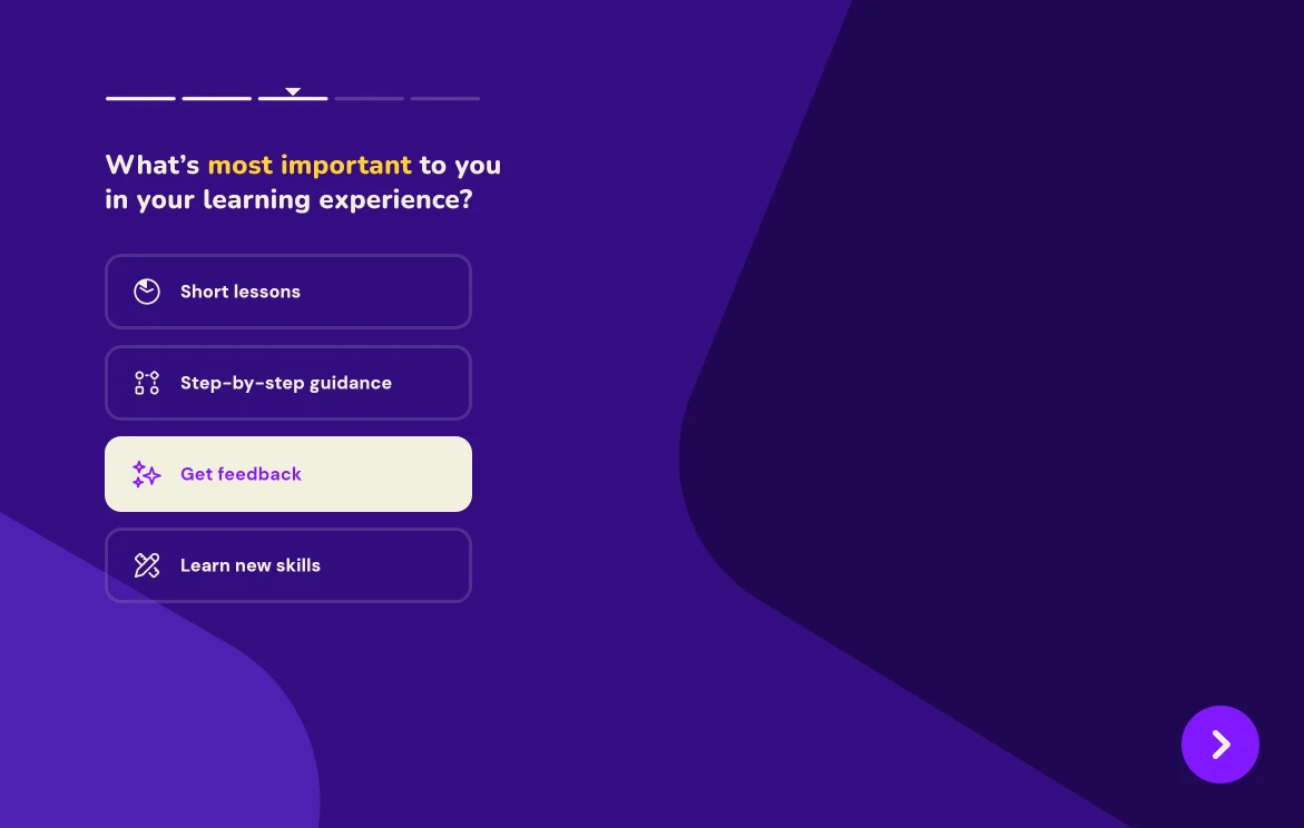 Onboarding question on iPad: What’s most important to you in your learning experience?