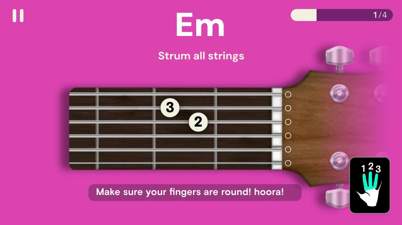 Chord trainer: strum all strings of Em